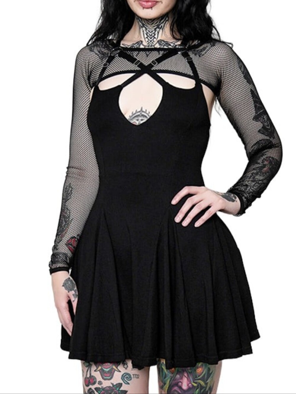 Forest Ink Florence Mini Dress Black Goth Emo Punk Strappy O Ring Sleeveless